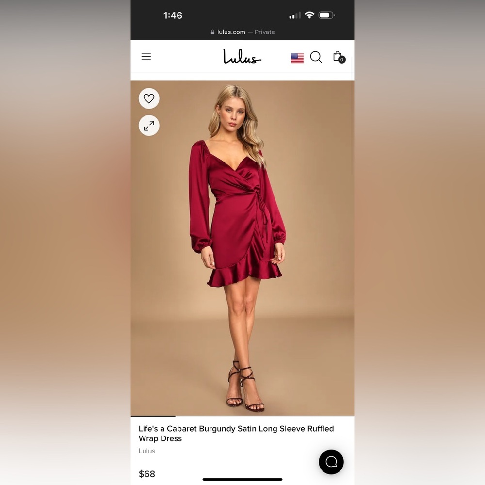 BRAND NEW LULUS Life’s A Cabaret Burgundy Long Sleeve Ruffled Wrap Dress
